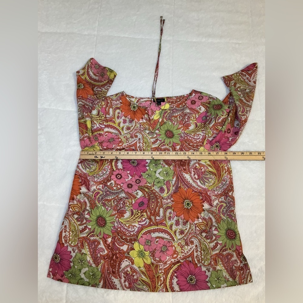 Talbots Floral Paisley Women's Top - Pink, Orange, Green - Picture 3 of 7